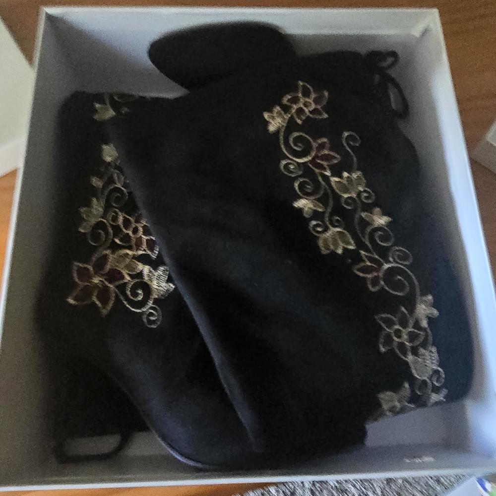Midnight Velvet Black Over the Knee Boots with Floral Embroidery